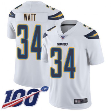 Los Angeles Chargers NFL Football Derek Watt White Jersey Men Limited 34 Road 100th Season Vapor Untouchable